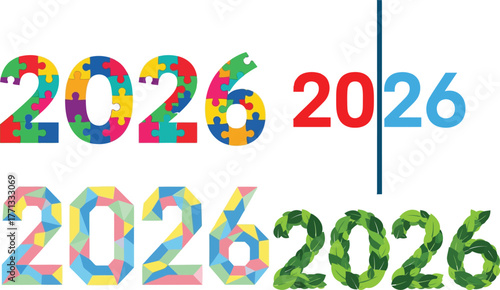 2026 year numbers colorful design abstract vector