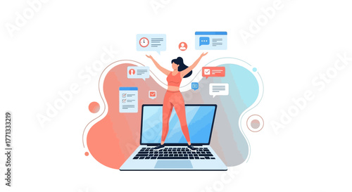 Online Empowerment: A Woman Celebrates Digital Success with Laptop Connections