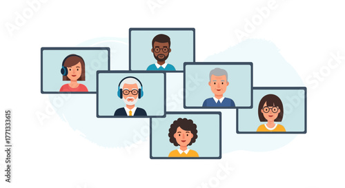 Online Meeting Participants Connecting Digitally Across Diverse Backgrounds and Professions