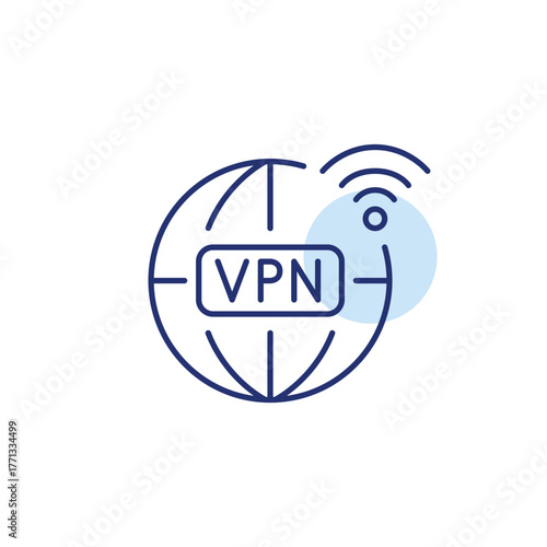 VPN, earth globe and wifi. Secure international connection, privacy and anonymity online. Pixel perfect, editable stroke vector icon