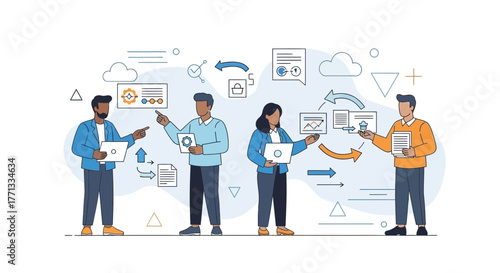 People Analyzing Data And Ideas In Modern Digital Illustration Style