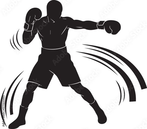 Dynamic silhouette of a boxer delivering a powerful punch in action