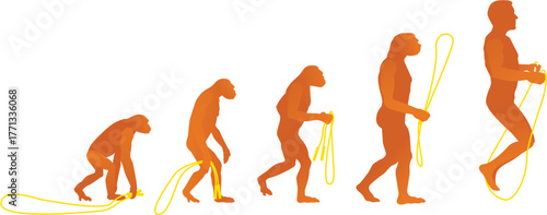 Evolution of human rope jumping from ape to modern athlete fitness progression