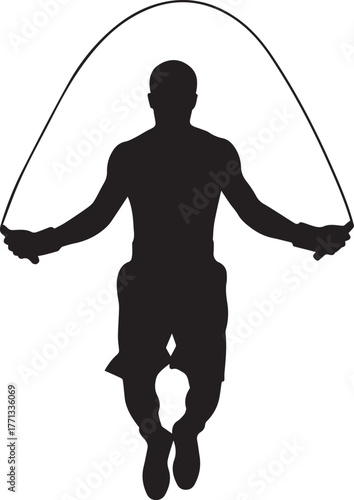 Silhouette of a fit man jumping rope active fitness workout cardio exercise training