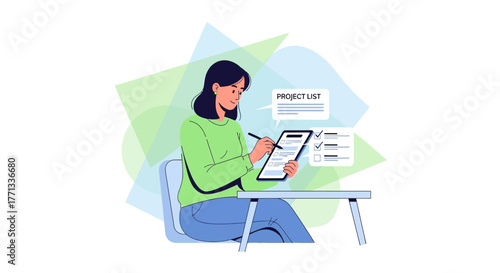Woman Analyzing Project List on Tablet Using a Stylus for Enhanced Productivity and Organization