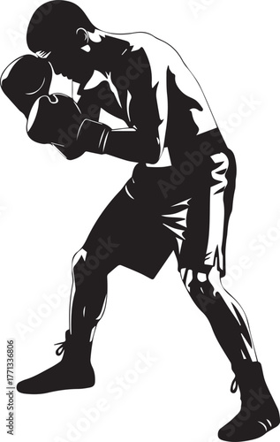 Dynamic silhouette of a boxer in stance ready for combat and competition