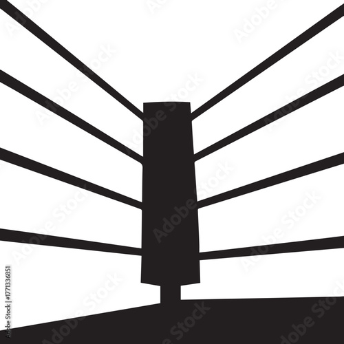 Silhouette of boxing ring corner post with ropes ready for championship fight