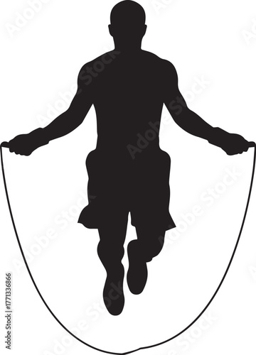Silhouette of a muscular man jumping rope practicing boxing training and fitness routine