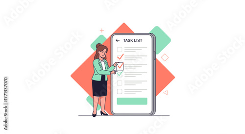 Woman Reviews Task List On Smartphone Application For Effective Project Management Strategy