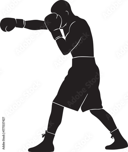 Silhouette boxer throwing a punch ready for a combat fight sport competition