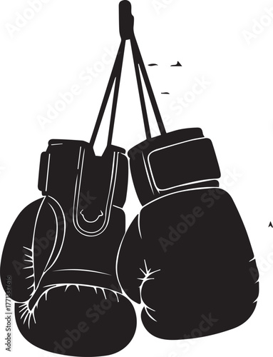 Classic boxing gloves hanging ready for a match or training session