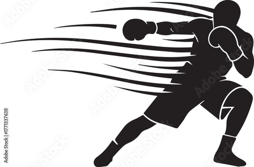 Dynamic boxing silhouette captures intense motion and powerful punching action