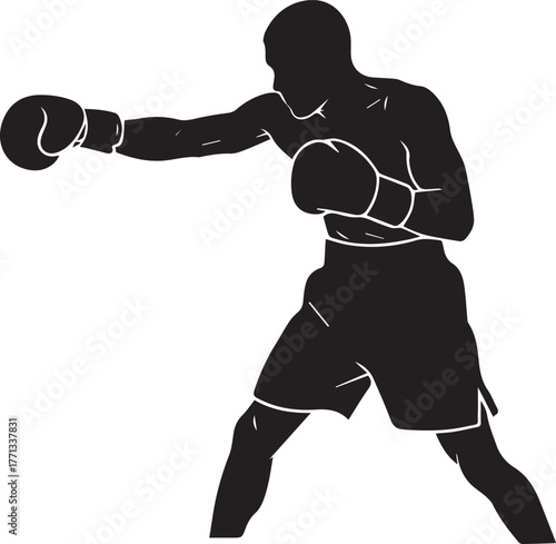 Dynamic silhouette of a boxer throwing a powerful punch in a fighting stance