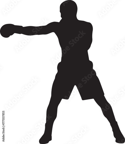 Silhouette of a boxer throwing a punch in a dynamic fighting stance athletic sports