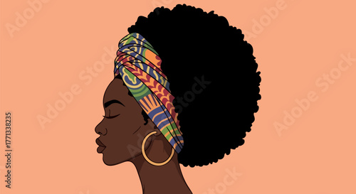 Elegant african woman with headwrap and golden earring
