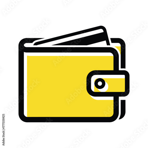 Simple yellow wallet illustration with cards peeking out flat design style