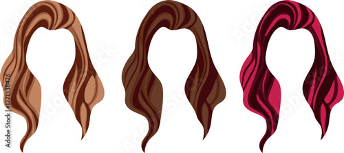 set of simple ready-made templates of female hair with different shades, for characters, avatars and portraits