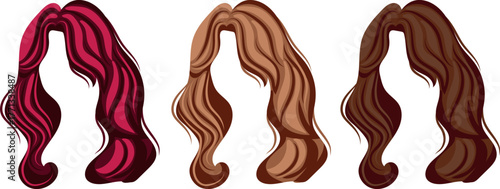 set of templates for women's hairstyles for medium-length hair in different colors with bangs, for avatars and portraits