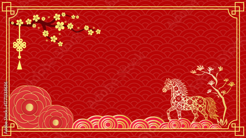 2026 Chinese New Year background. Chinese new year horse pattern for festive celebrations. Suitable for holiday backgrounds, designs, banners, cards, and decorations with a horse theme.