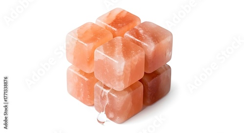 Himalayan Pink Salt Cubes Isolated on White Background.