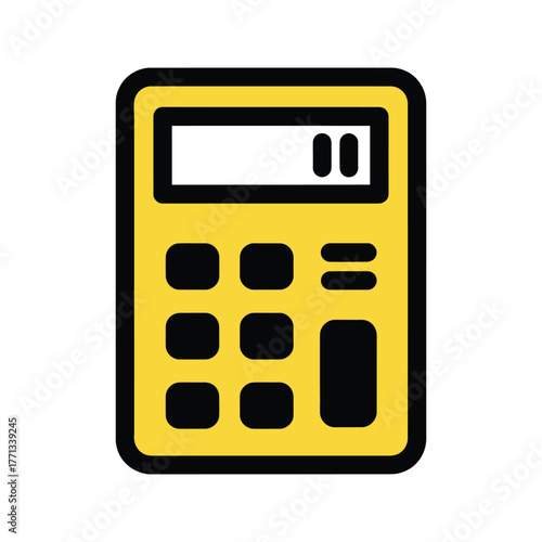 Simple yellow calculator illustration with black buttons and a digital display