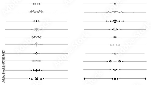 Decorative simple divider. Line borders, dividers for page, text underline. Vector set 