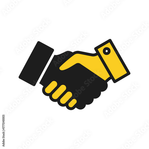 A simple illustration of a black and golden handshake graphic