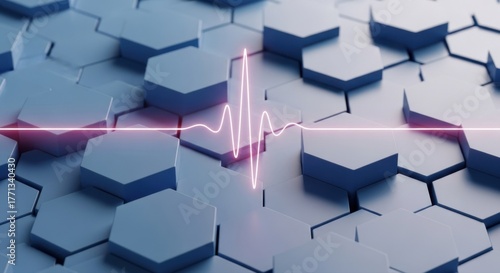 abstract hexagonal pattern with heartbeat line
