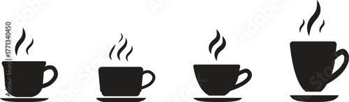 Coffee cup set steam isolated on drink hot beverage silhouette collection vector