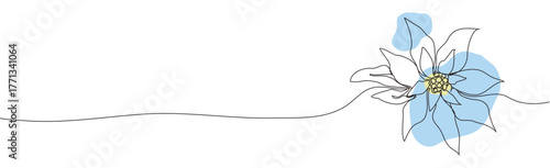 modern flower of poinsettia, leaves.  Continuous one line drawing in minimal style.  symbol of winter flowers (poinsettia). art  element for exotic poster, banner, print. vector illustration