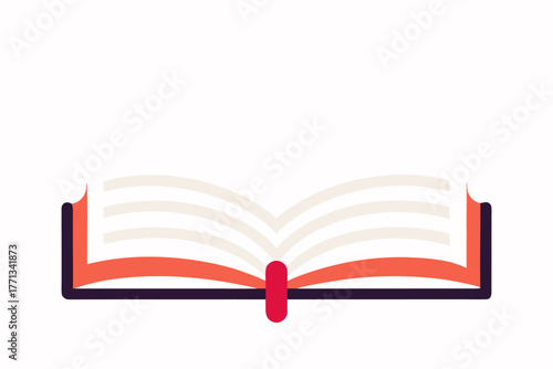 Minimalist Open Book Flat Icon with Bookmark - Education & Literary Branding