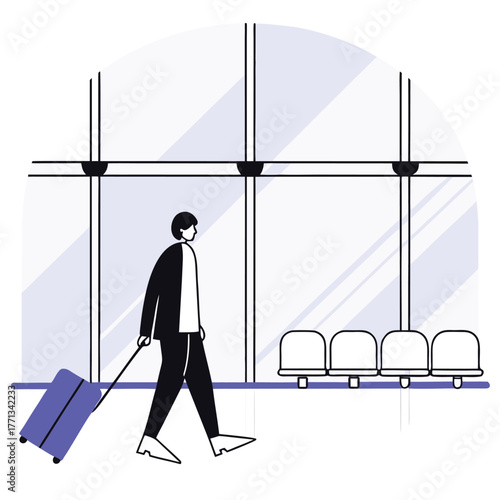 Business traveler navigating different time zones with a suitcase