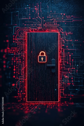 digital door with lock symbol and circuit patterns