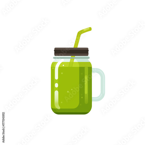 flat 2D icon vector illustrator of smoothie in mason jar with straw