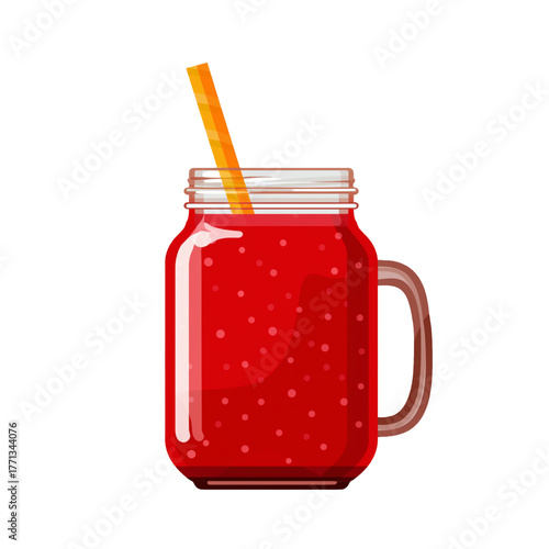 flat 2D icon vector illustrator of smoothie in mason jar with straw