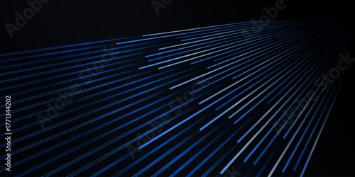 Moving blue gradient lines in dark space, depicting fast data transmission, internet speed, fiber optics, or digital communication. Futuristic motion graphic design for technology concepts.