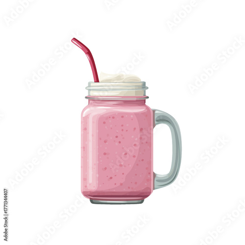 flat 2D icon vector illustrator of smoothie in mason jar with straw