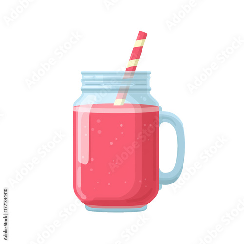 flat 2D icon vector illustrator of smoothie in mason jar with straw