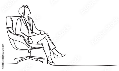 Continuous Line Drawing of a Businesswoman in an Office Chair