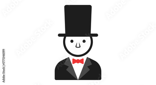 Man in a Top Hat and Tuxedo with a Bowtie.