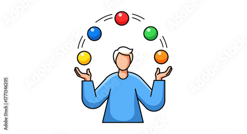 Man Juggling Colorful Balls Skillfully.