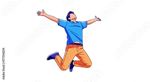 Man jumping with joy and arms outstretched.