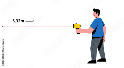 Man measuring distance with laser device.