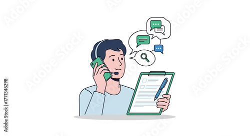 Man on Phone Taking Notes for Business Meeting.