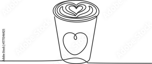 Coffee cup line art heart latte caffeine drink beverage cafe drawing design