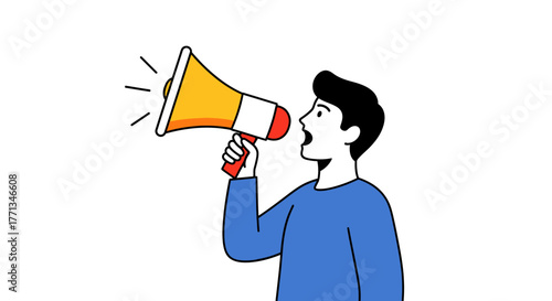 Man shouting into a megaphone announcing something important.