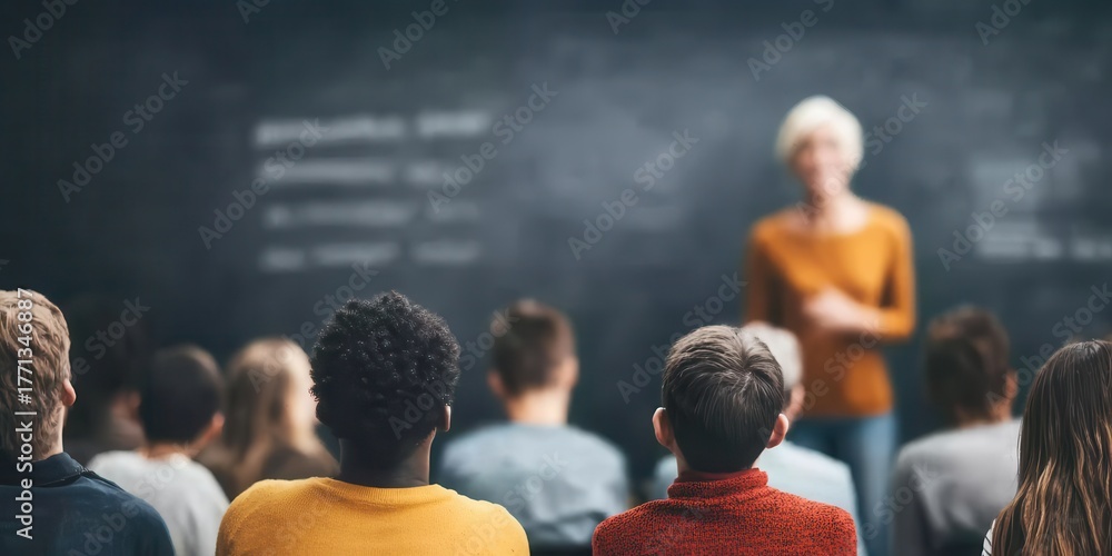 Obraz premium A modern classroom filled with students from various backgrounds, embracing Diversity, belief, acceptance, and collaboration, showing appreciation and open Viewpoint assessment