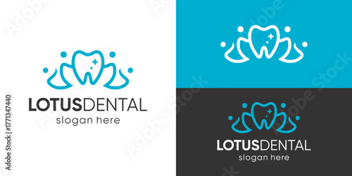 Creative simple lotus dental logo template. Abstract tooth  with lotus or people family logo design vector illustration.