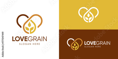 Creative simple love grain logo template. Love shape with wheat grain for healthy food logo design vector illustration.