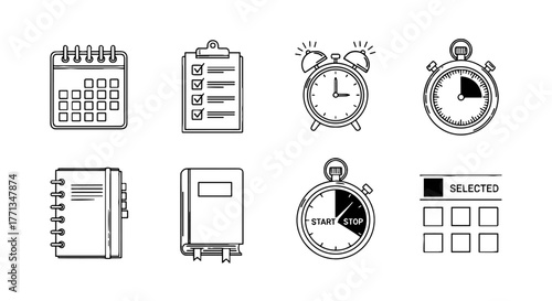 Time Management Planning Illustrations Collection: Deadline Scheduling for Efficient Workflow in Modern Business & Education, Productivity Tracking, Meeting Reminders & Project Management Timelines on